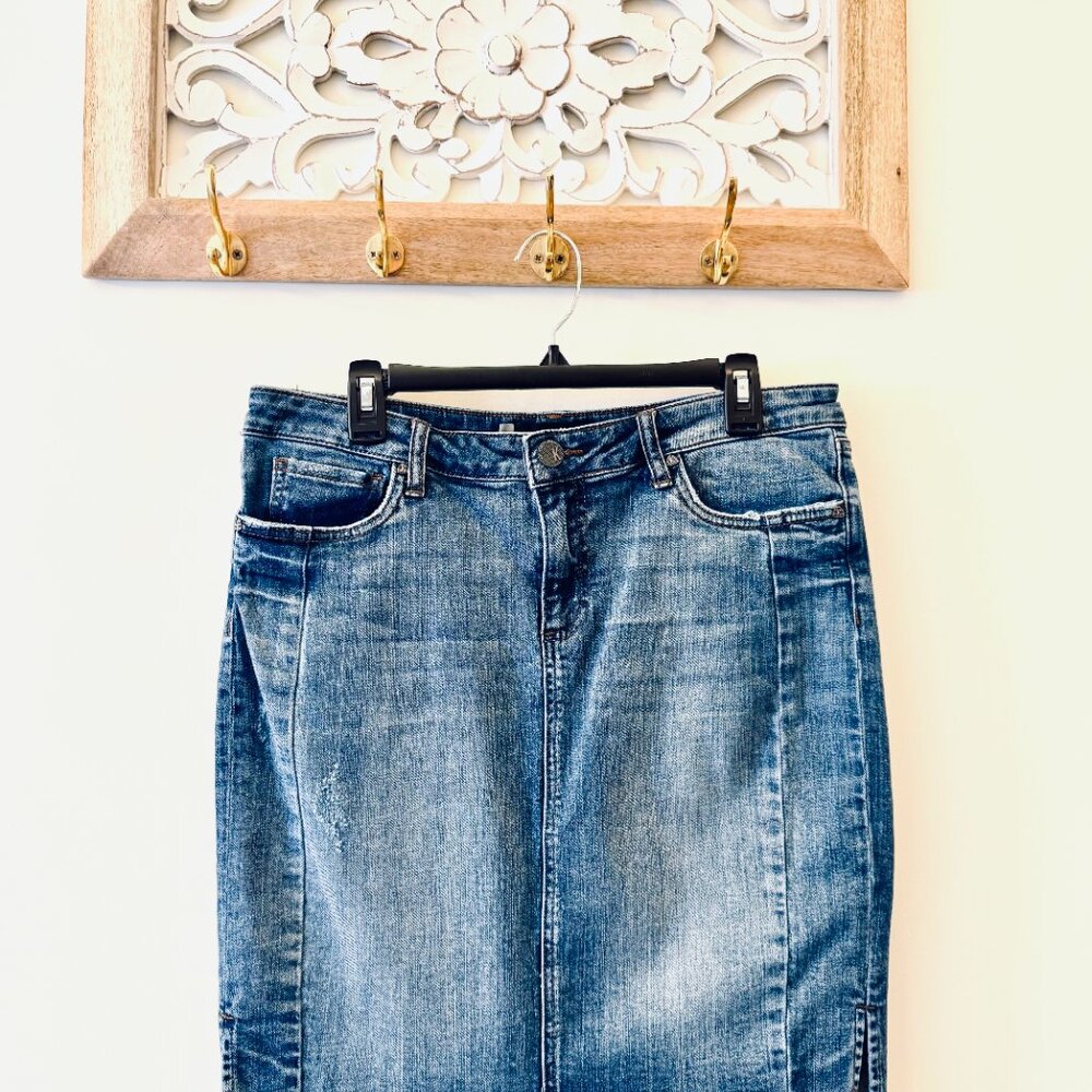 KUT Connie Distressed Denim Skirt